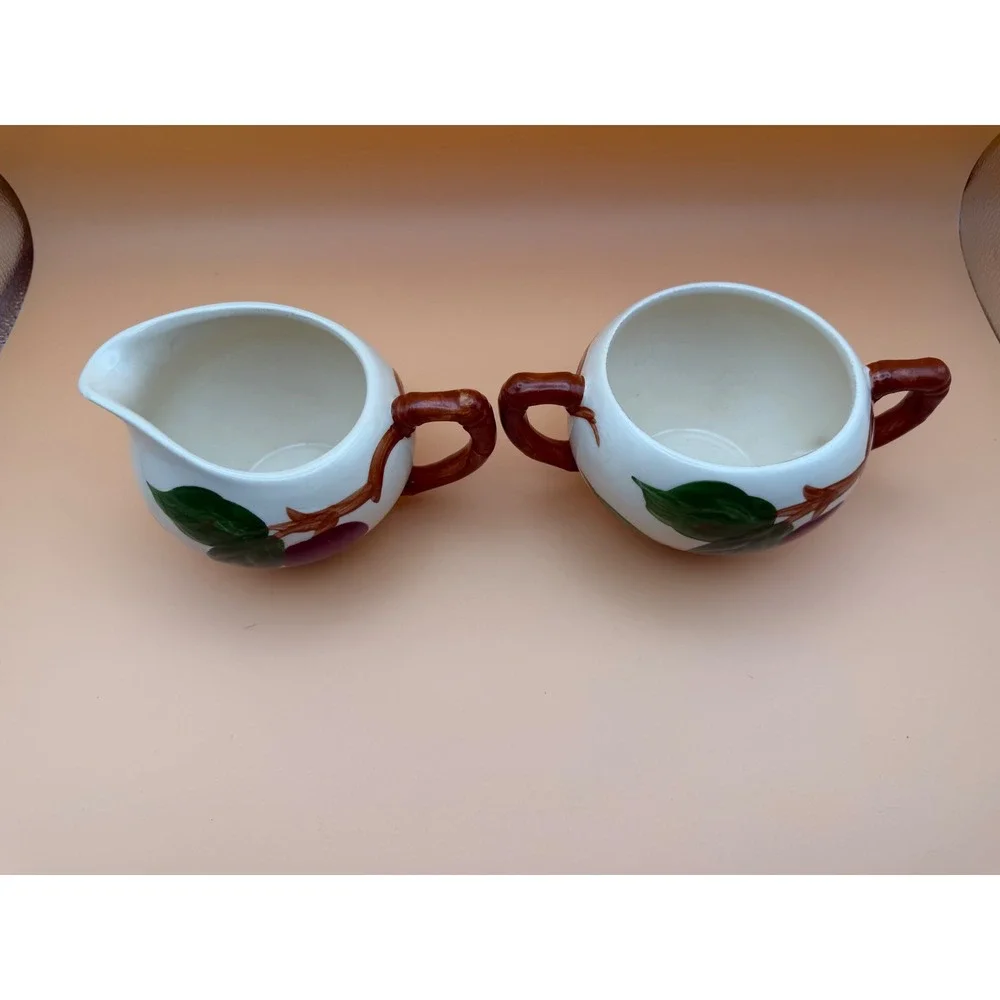 Franciscan Apple Creamer and Sugar Bowl Set Vintage Hand Painted Earthenware